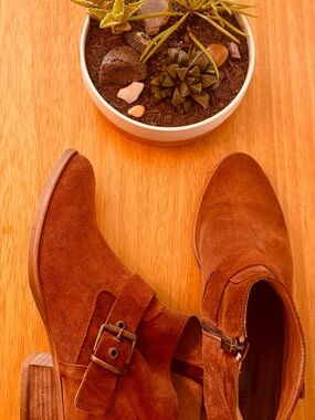 Sundance Chestnut Suede Ankle Booties with Buckle